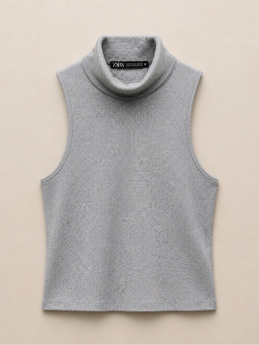 ZARA Gray Sleeveless Turtleneck Knit Top